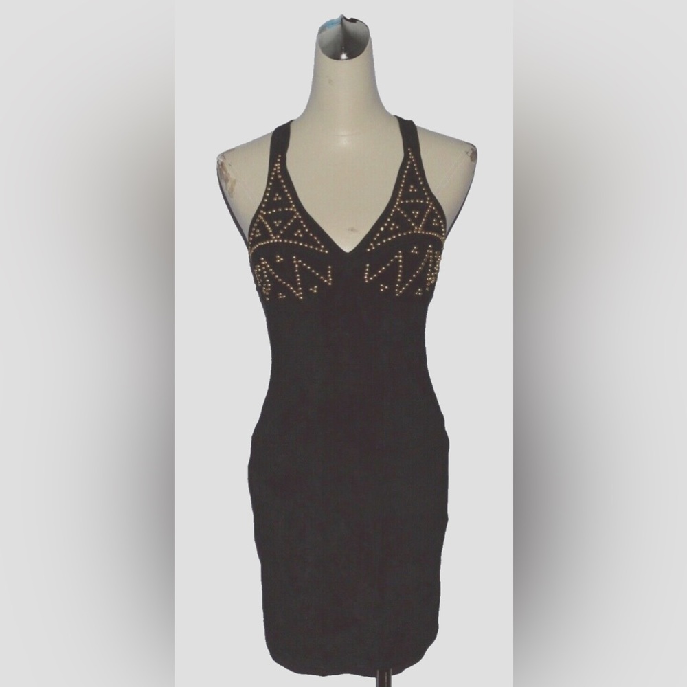 FIRENZE SANTA BARBARA VINTAGE SZ XS BLACK GENUINE SUEDE LEATHER MINI DRESS STUDS